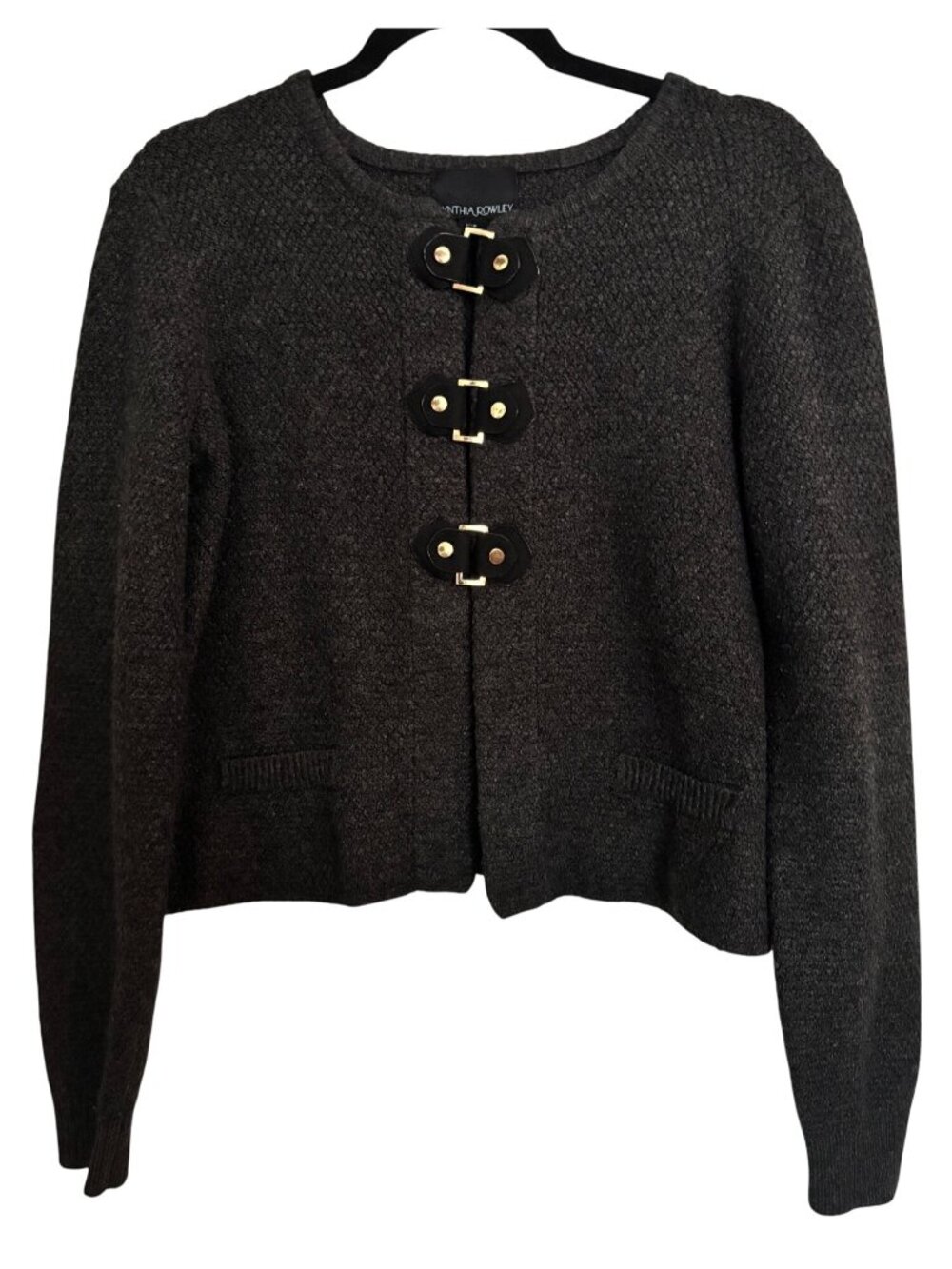 Cynthia Rowley Womens Gray Textured Knit Cardigan With Buckle Closures Size M